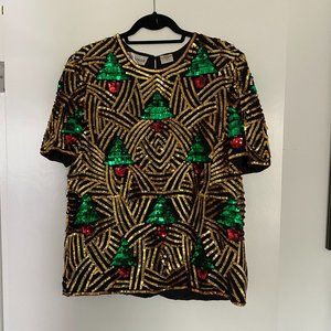 VINTAGE | Gold Christmas Tree Sequin Top